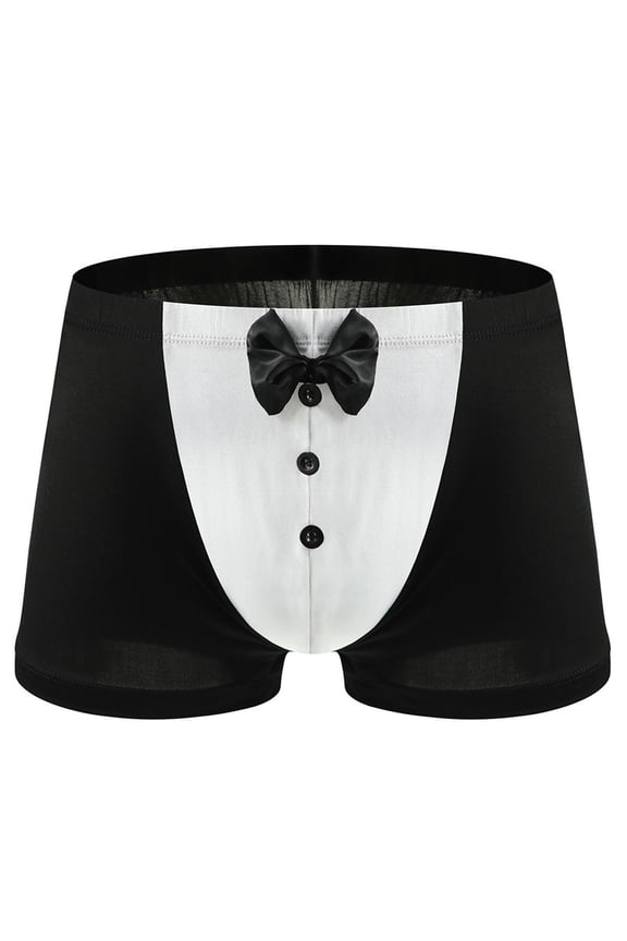 Men's Novelty Tuxedo Print Underwear Fake Suit Design with Button for Intimate Wear