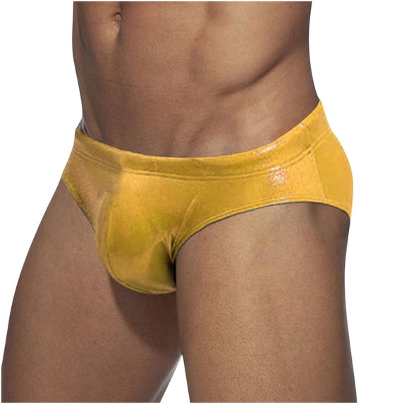 ZToonmas Men's Shiny Low Rise Briefs Faux Leather Solid Color Underwear for Party Swim Wear