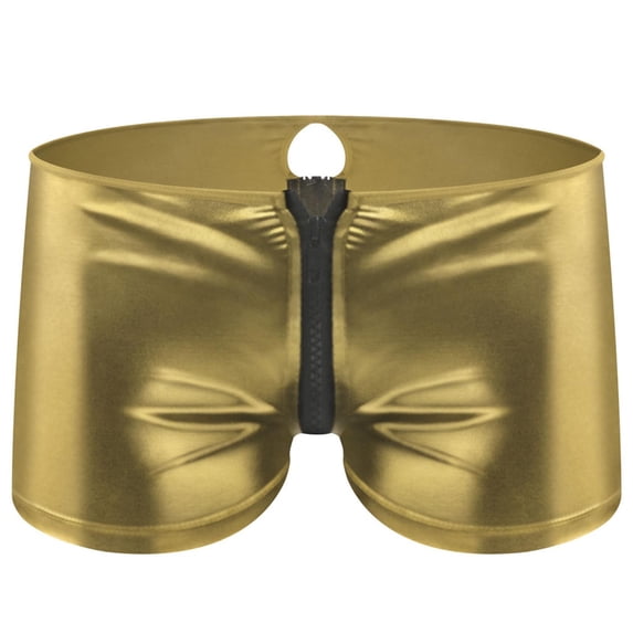ZToonmas Men's Solid Color Boxer Briefs Metallic Shiny Intimate Lingerie Underwear with Zipper