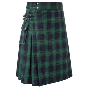 ZToonmas Men's Tartan Scottish Utility Kilt Color Block High Waist Pleated Kilt with Cargo Pocket for Festival