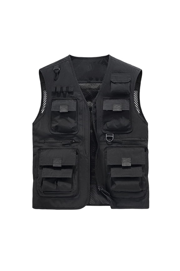Men's Vest Mesh Lined Zip-up Utility Waistcoat with D-Ring and Multi-Pocket Breathable Outdoor Hiking Vest