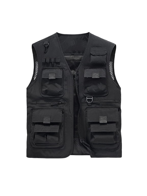 Men's Vest Mesh Lined Zip-up Utility Waistcoat with D-Ring and Multi-Pocket Breathable Outdoor Hiking Vest