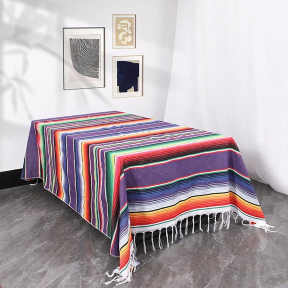ZToonmas Mexican Table Runner 5 x 84 Inch Purple Handwoven Fringe Cotton Serape Blanket Table Runners Colorful Mexican Stripe Table Runner