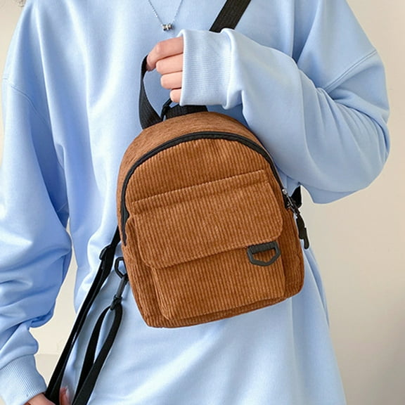ZToonmas Mini Backpack Ins Cute Ol Commuting Small Cosmetic Bag Corduroy Texture Student Versatile Schoolbag Adjustable Shoulder Strap Fashion. School Supplies