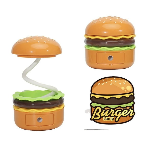 ZToonmas Multifunctional Burger Night Light Hamburger Small Table Lamp Cute Rechargeable Led Table Lamp 360-Degree Adjustable Children'S Reading Table Lamp With Pencil Sharpener