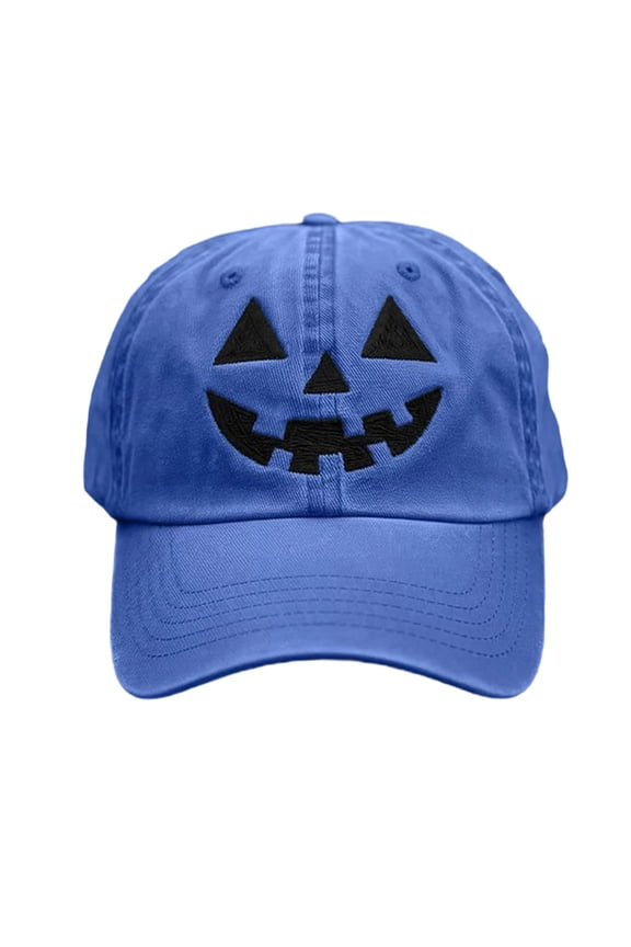 Pumpkin Face Baseball Cap Washed Vintage Style Hat Adjustable Jack-O'-Lantern Dad Cap for Fall and Holiday