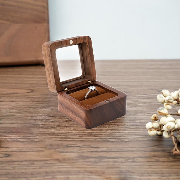 ZToonmas Ring Box Jewelry Box Wooden Ring Box Engagement Ring Box With 1 Slot Wedding Ring Box for Ring Elegant and Retro Ring Box for Wedding Proposal