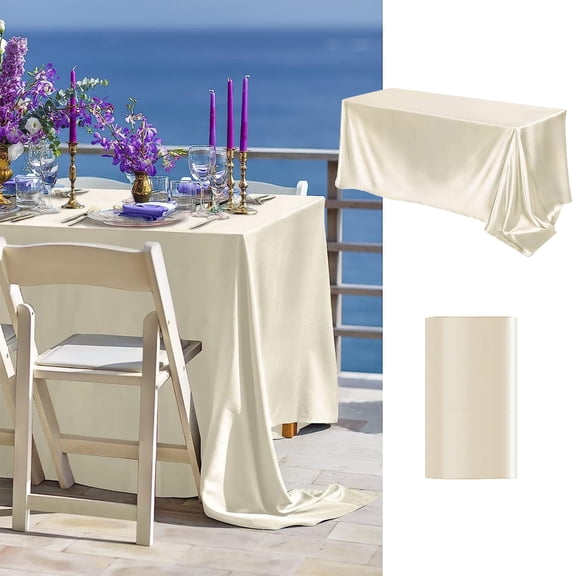 ZToonmas Satin Tablecloth 8ft Table Cloth Rectangle Table Smooth Fabric for Wedding Banquet Party Events Stain and Wrinkle Resistant 4.7ft x 8.5ft Beige