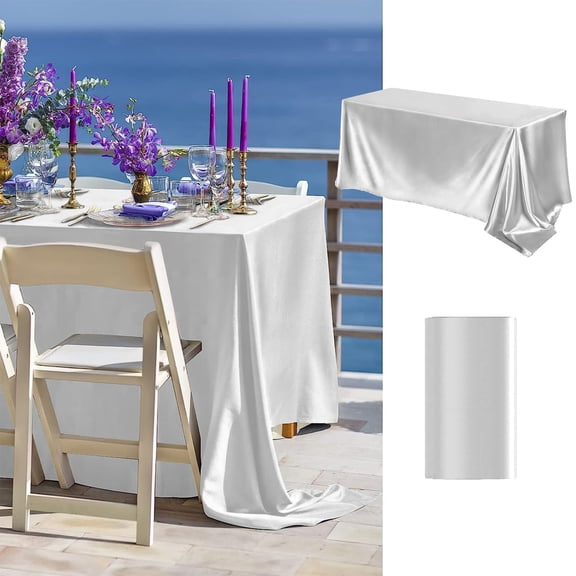 ZToonmas Satin Tablecloth 8ft Table Cloth Rectangle Table Smooth Fabric for Wedding Banquet Party Events Stain and Wrinkle Resistant 4.7ft x 8.5ft Silver