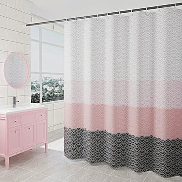 ZToonmas Shower Curtains for Bathroom Polyester Fabric Bathroom Curtain, Pink and Navy Wave Print Water-Resistant and Machine Washable, 72 x 72Inch