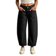 thumbnail image 1 of ZToonmas Solid Barrel Cropped Pants for Women High Waist Button Zip Fly Loose Straight Nine Point Casual Ankle Pants with Patch Pockets, 1 of 7