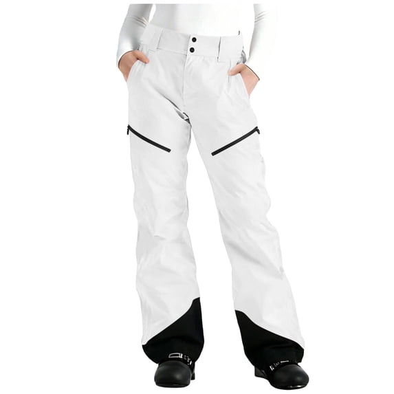 ZToonmas Solid Fleece Ski Pants for Women Windproof Waterproof Flare Snowboard Pants Color Block Reinforced Boot Cuff Winter Outdoor Pants with Zip Pockets