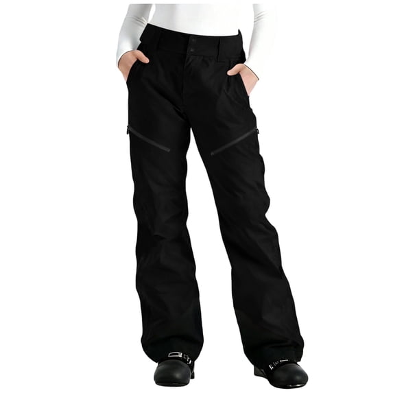 ZToonmas Solid Fleece Ski Pants for Women Windproof Waterproof Flare Snowboard Pants Color Block Reinforced Boot Cuff Winter Outdoor Pants with Zip Pockets