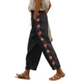 thumbnail image 1 of ZToonmas Solid Floral Embroidery Linen Barrel Pants for Women Drawstring Elastic Waist Loose Ankle Casual Cropped Pants with Side Pockets, 1 of 6