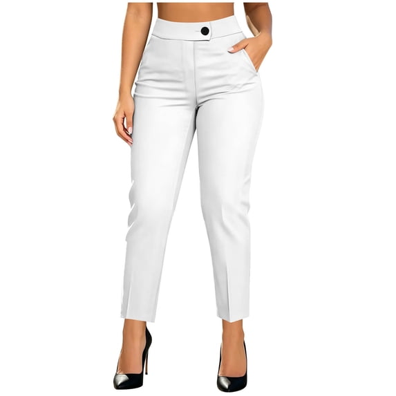 ZToonmas Solid High Waist Slim Ankle Straight Dress Pants for Women Button Zip Fly Stretch Office Cropped Business Pants with Side Pockets