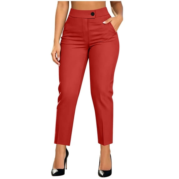 ZToonmas Solid High Waist Slim Ankle Straight Dress Pants for Women Button Zip Fly Stretch Office Cropped Business Pants with Side Pockets