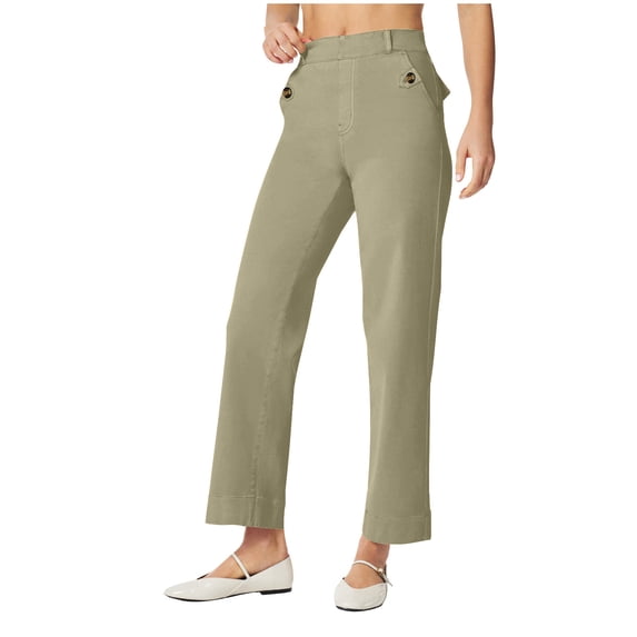 ZToonmas Solid High Waist Straight Cropped Jeans for Women Loose Wide Leg Ankle Denim Pants with Decor Pocket Buttons