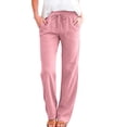 thumbnail image 1 of ZToonmas Solid Knit Straight Pants for Women Drawstring Elastic Waist Loose Full Length Casual Pants with Side Pockets, 1 of 9
