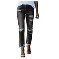 thumbnail image 1 of ZToonmas Solid Mid Rise Stretch Ripped Slim Ankle Jeans for Women Frayed Distressed Casual Denim Long Pants with Pockets, 1 of 8