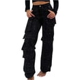 thumbnail image 1 of ZToonmas Solid Rhinestone Stacked Cargo Jeans for Women High Waist Sparkly Ruched Casual Denim Long Pants with Pockets, 1 of 7