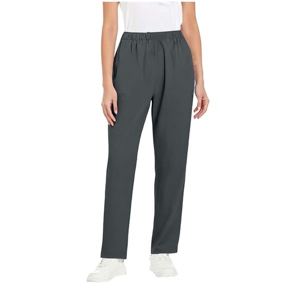 ZToonmas Solid Straight Leg Scrub Pants for Women Elastic High Waist Lightweight Work Pants with Cargo Pockets