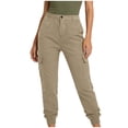 thumbnail image 1 of ZToonmas Solid Stretch Twill Jogger Cargo Pants for Women Button Zip Waist Elastic Ankle Cuff Outdoor Hiking Pants with Multi Cargo Pockets, 1 of 7