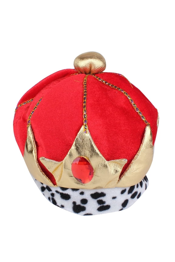 Solid Velvet King Crown Hat with Rhinestone Leopard Print Base for Halloween Renaissance Role Play Party