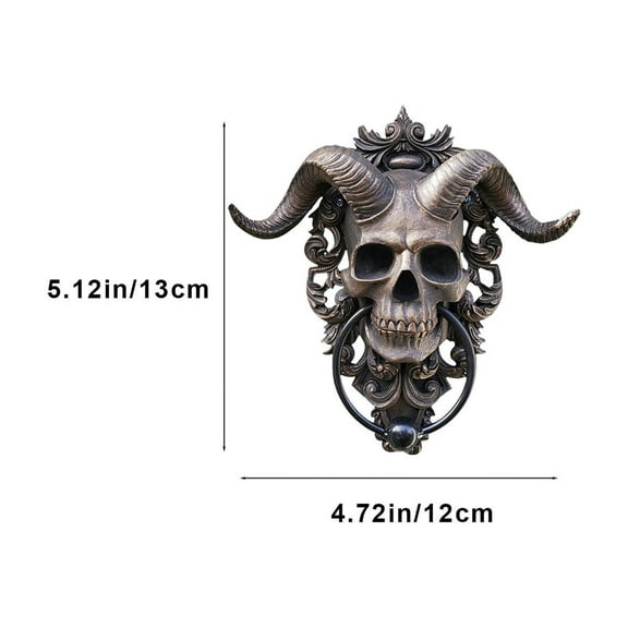 ZToonmas Spooky Halloween Skull Door Knocker, 5.1" x 4.7" Diabolical Horned Skull Door Knocker Wall Plaque Resin Decoration