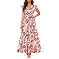 thumbnail image 1 of ZToonmas Summer Dresses for Women Wrap V Neck Ruffle Cap Sleeve Maxi Dress Leaf Print Tiered A-Line Flowy Sundress with Self Tie Waist for Beach Vacation, 1 of 8
