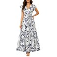 thumbnail image 1 of ZToonmas Summer Dresses for Women Wrap V Neck Ruffle Cap Sleeve Maxi Dress Leaf Print Tiered A-Line Flowy Sundress with Self Tie Waist for Beach Vacation, 1 of 8