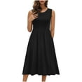 thumbnail image 1 of ZToonmas Summer Dresses for Women Crew Neck Sleeveless Midi Dress Empire Waist Pleated A-Line Casual Sundress with Side Pockets, 1 of 9
