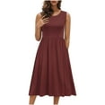 thumbnail image 1 of ZToonmas Summer Dresses for Women Crew Neck Sleeveless Midi Dress Empire Waist Pleated A-Line Casual Sundress with Side Pockets, 1 of 9