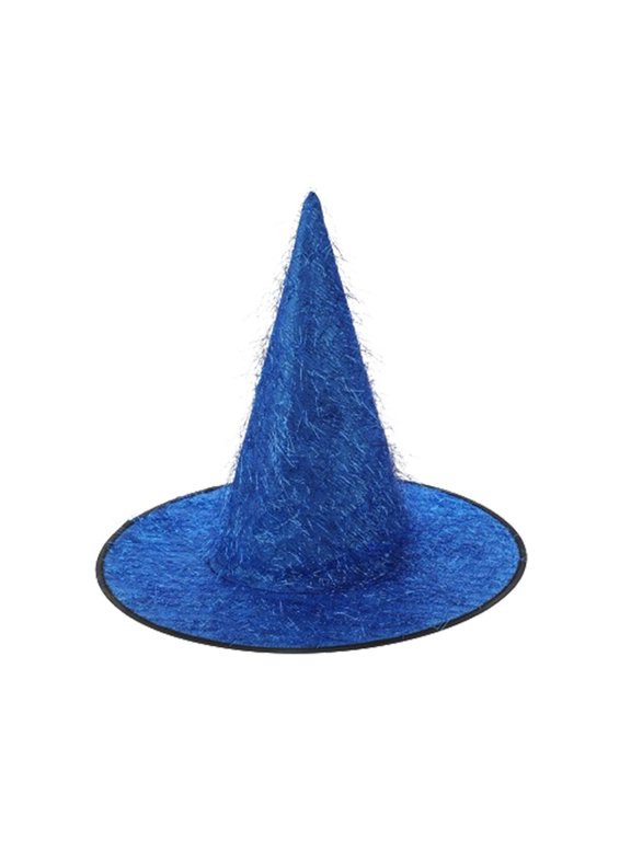 Unisex Fuzzy Textured Wizard Witch Hat Solid Tall Pointed Cone with Wide Brim Halloween Role Play Party Accessory for Adults and Kids