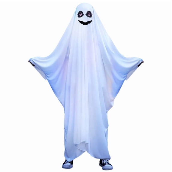 ZToonmas Unisex Ghost Cloths White Loose Fit Ghost Cape with Printed Face Halloween Scary Spirit Role Play Outfit for Adults and Teens