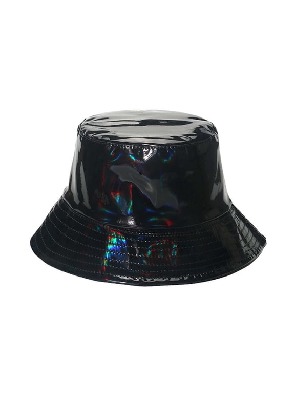 Unisex Holographic Streetwear Bucket Hat Hip Hop Shiny Fisherman Cap Y2K Rave Stage Performance Hat