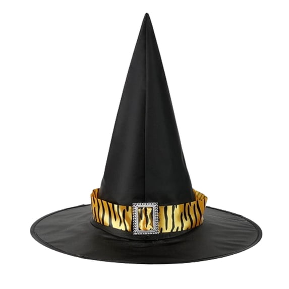 ZToonmas Unisex Witch Hat Tall Pointed Top Wide Brim Hat with Moon Star Tulle and Square Buckle Halloween Role Play Party Accessory for Adults and Kids