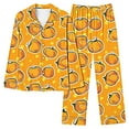 thumbnail image 1 of ZToonmas Women Halloween Pumpkin Leaf Print 2 Piece Pajama Set Lapel Long Sleeve Top and Elastic Waist Long Pants Soft Casual Ladies Sleepwear Loungewear, 1 of 4