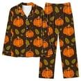 thumbnail image 1 of ZToonmas Women Halloween Pumpkin Leaf Print 2 Piece Pajama Set Lapel Long Sleeve Top and Elastic Waist Long Pants Soft Casual Ladies Sleepwear Loungewear, 1 of 4