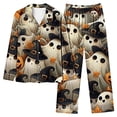 thumbnail image 1 of ZToonmas Women Halloween Pumpkin Leaf Print 2 Piece Pajama Set Lapel Long Sleeve Top and Elastic Waist Long Pants Soft Casual Ladies Sleepwear Loungewear, 1 of 4