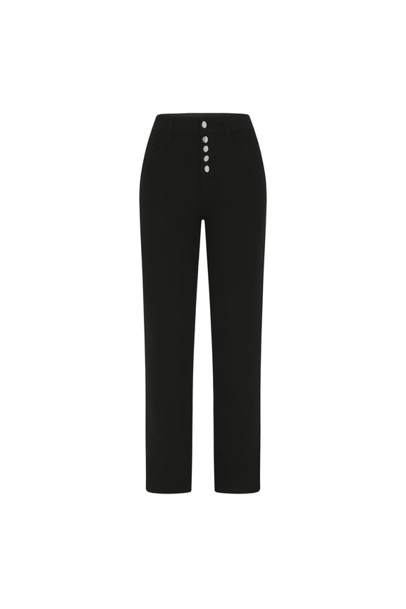 Women High Waist Button Fly Straight Leg Jeans Light Wash Stretch Denim Pants Fashion Slim Fit Casual Long Trousers with Pockets