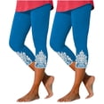 thumbnail image 1 of ZToonmas Women's 2 Pack High Waist Lace Trim Capri Leggings Slim Fit Cropped Pants for Summer, 1 of 6