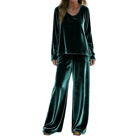 ZToonmas Women's 2 Piece Outfits Solid Crew Neck Long Sleeve Top and Wide Leg Pants Set Casual Loose Tracksuits
