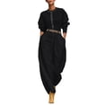 thumbnail image 1 of ZToonmas Women's 2 Piece Outfits Solid Long Sleeve Crew Neck Top and High Waist Baggy Pants Set with Belt Casual Fashion Suit, 1 of 6