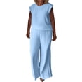 thumbnail image 1 of ZToonmas Women's 2 Piece Outfits Solid Sleeveless Cap Sleeve Top and Wide Leg Pants Set Casual Loose Two Piece Suit, 1 of 7