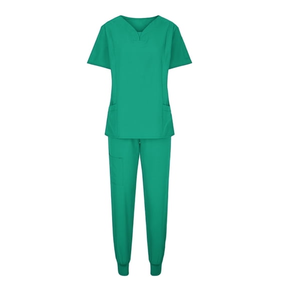 ZToonmas Women's 2 Piece Scrub Set Short Sleeve V-Neck Top with Multi Pockets and Jogger Pants Medical Work Uniform
