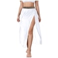thumbnail image 1 of ZToonmas Women's Beaded Waist Mesh Cover-up Maxi Skirt High Slit Sheer Swimwear Skirt for Beach and Vacation, 1 of 5