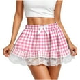 thumbnail image 1 of ZToonmas Women's Blue Gingham Ruffled Mini Skirt Lace Trim High Waist Skirt with Bow Lingerie Party Skirt, 1 of 6