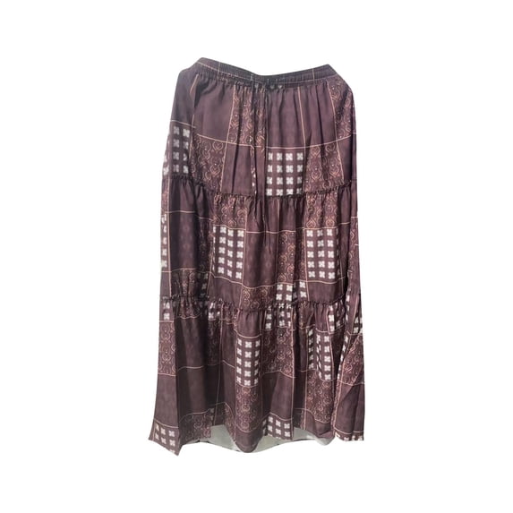 ZToonmas Women's Boho Print Tiered Maxi Skirt High Waist Drawstring Long Skirt with Side Pockets Casual Flowy Bohemian Skirt