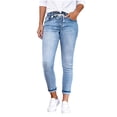 thumbnail image 1 of ZToonmas Women's Drawstring Waist Skinny Jeans Elastic Waist Rolled Cuff Ankle Pants with Pockets for Casual Everyday Wear, 1 of 5