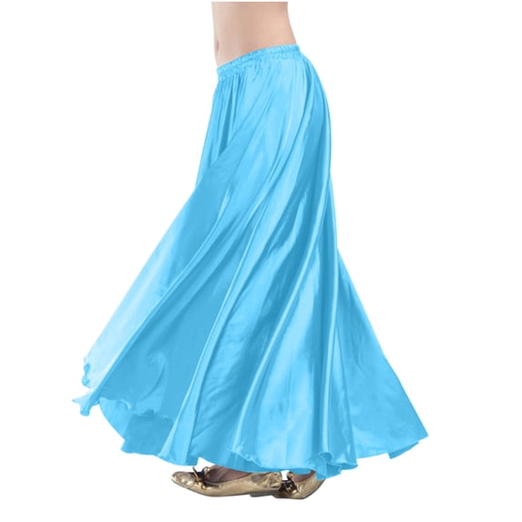 ZToonmas Women's Elastic Waist Full Circle Maxi Skirt Satin Like Flowy Long Skirt for Belly Dance and Performances